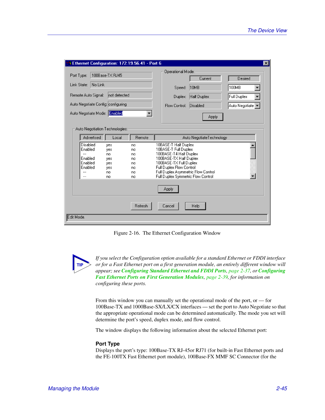 Enterasys Networks 6000, Matrix E7 manual The Ethernet Configuration Window 