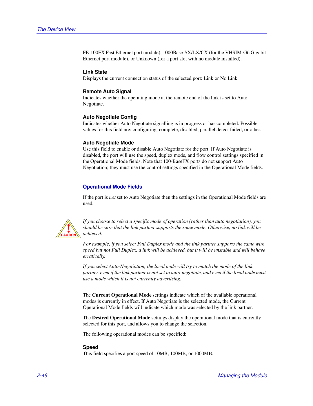 Enterasys Networks Matrix E7, 6000 Remote Auto Signal, Auto Negotiate Config, Auto Negotiate Mode, Operational Mode Fields 