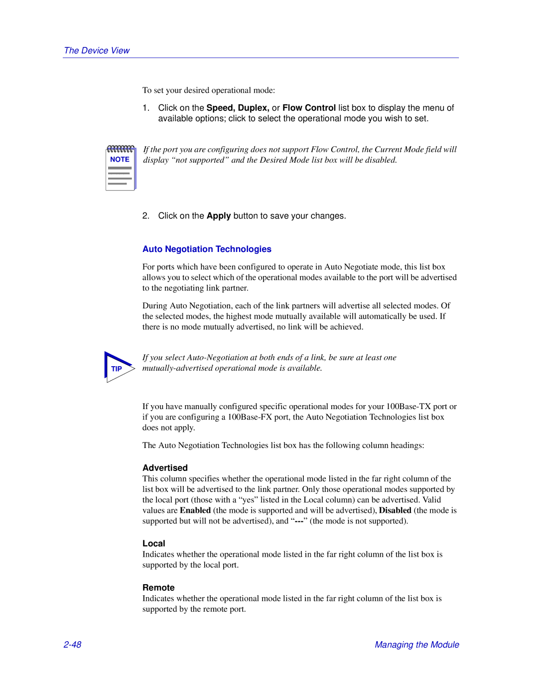 Enterasys Networks Matrix E7, 6000 manual Auto Negotiation Technologies, Advertised, Local, Remote 