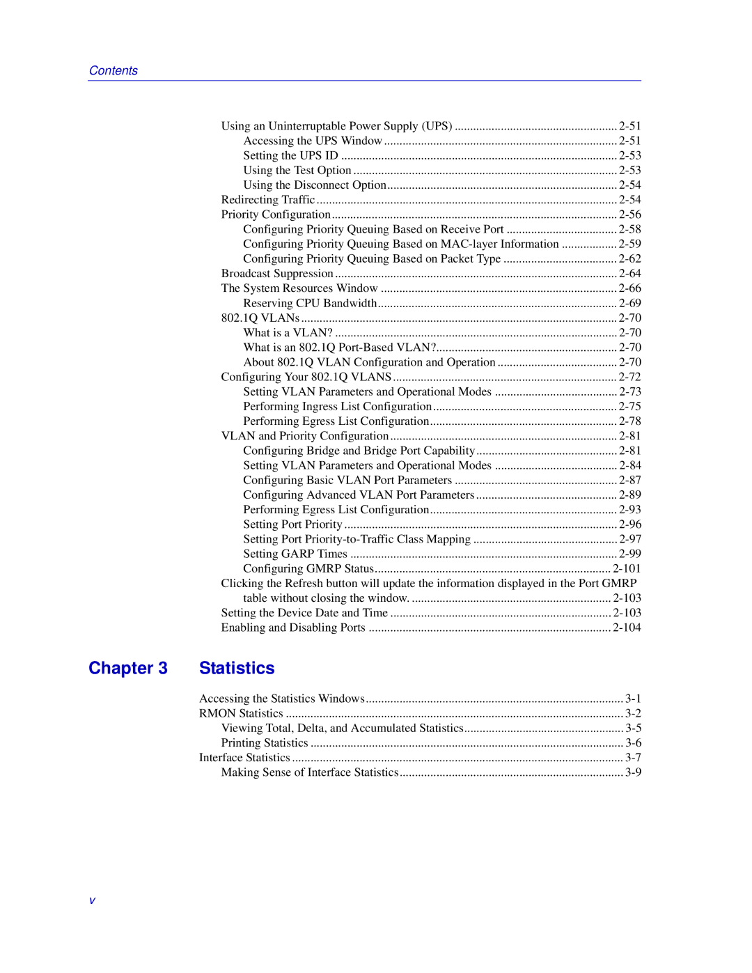 Enterasys Networks Matrix E7, 6000 manual Chapter Statistics, Contents 