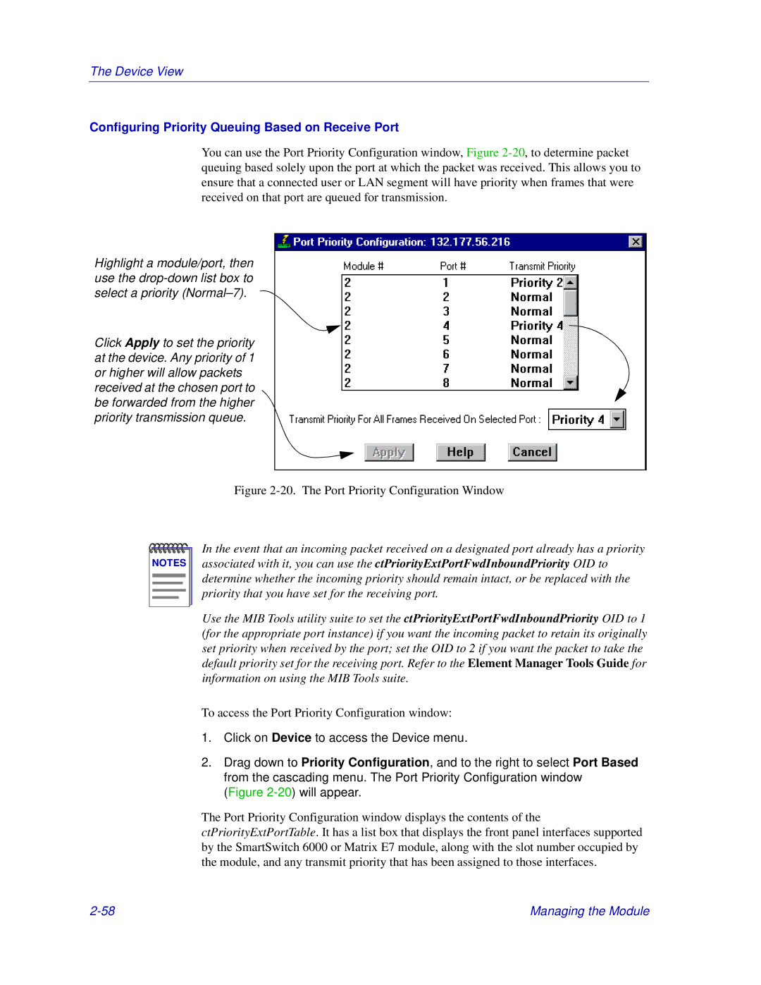 Enterasys Networks Matrix E7 Configuring Priority Queuing Based on Receive Port, The Port Priority Configuration Window 