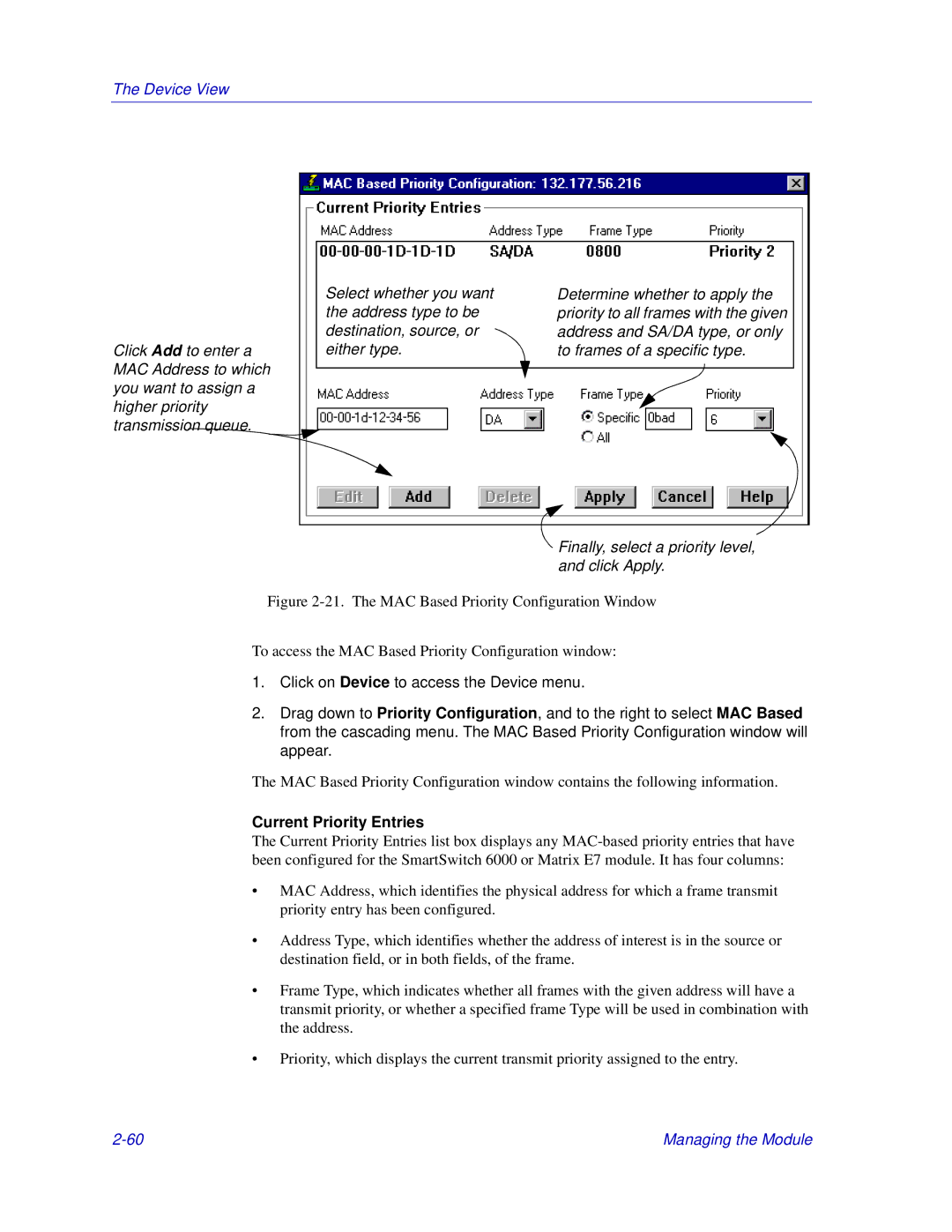 Enterasys Networks Matrix E7, 6000 manual Current Priority Entries 