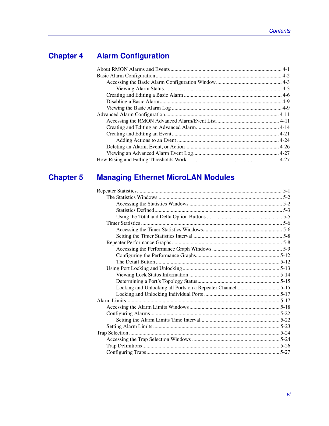 Enterasys Networks 6000, Matrix E7 manual Chapter Alarm Configuration, Chapter Managing Ethernet MicroLAN Modules 