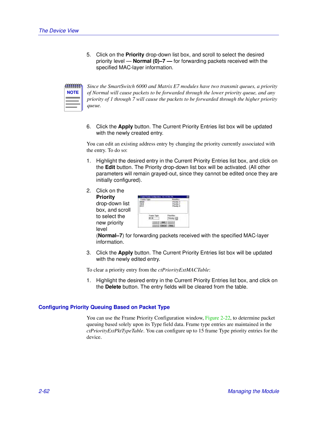 Enterasys Networks Matrix E7, 6000 manual Configuring Priority Queuing Based on Packet Type 