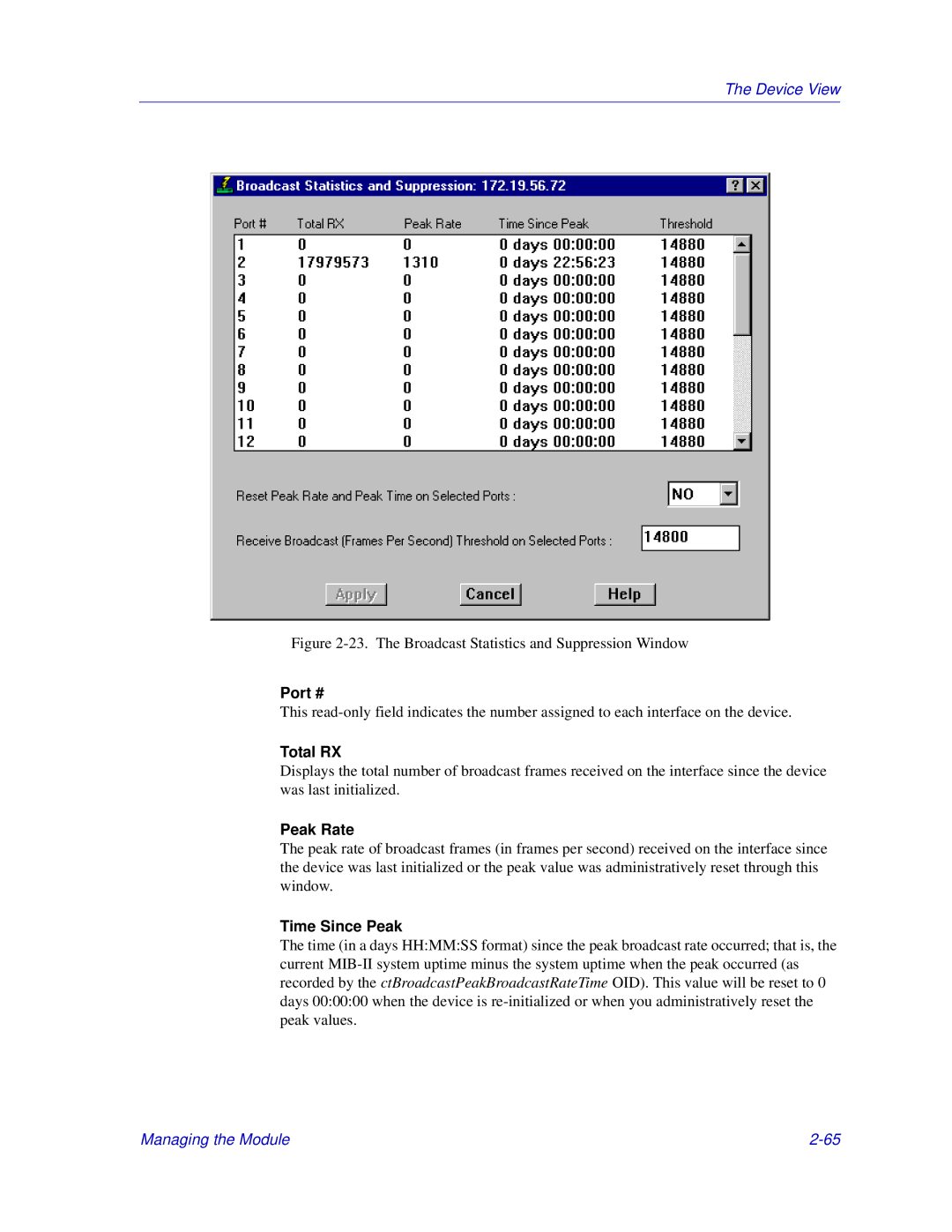 Enterasys Networks 6000, Matrix E7 manual Port #, Total RX, Peak Rate, Time Since Peak 