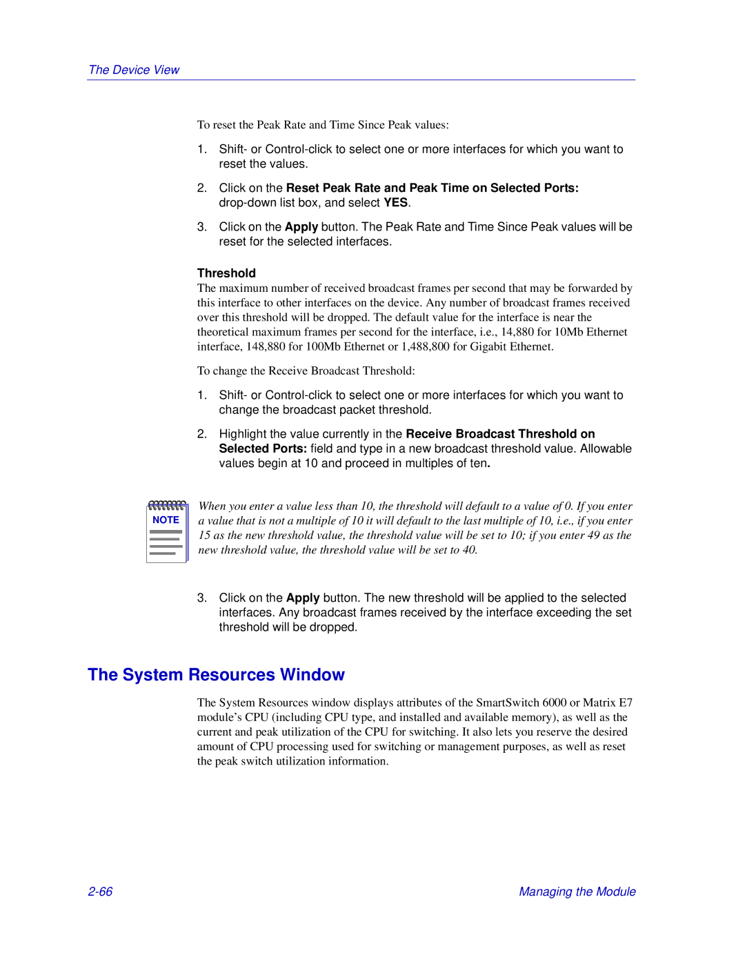 Enterasys Networks Matrix E7, 6000 manual System Resources Window, Threshold 