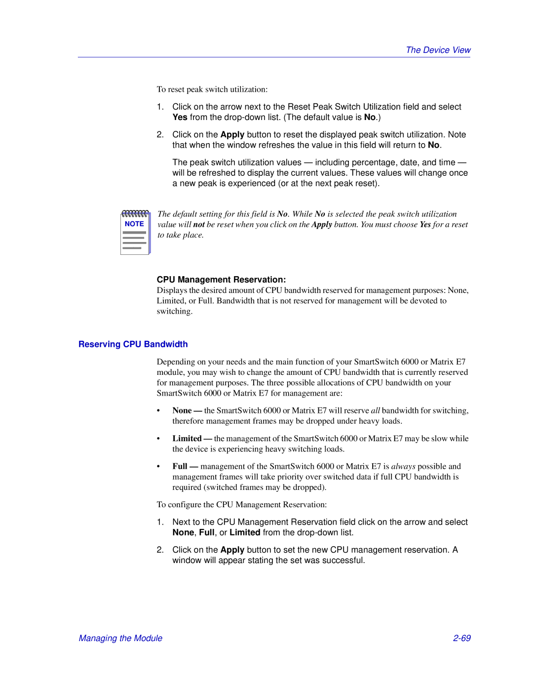 Enterasys Networks 6000, Matrix E7 manual CPU Management Reservation, Reserving CPU Bandwidth 