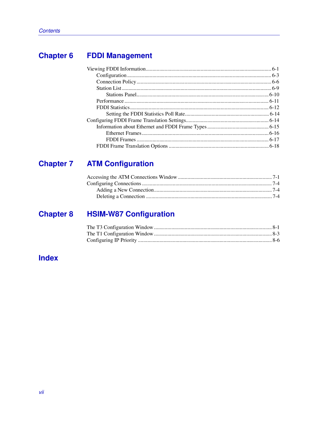 Enterasys Networks Matrix E7, 6000 manual Chapter HSIM-W87 Configuration, Index 