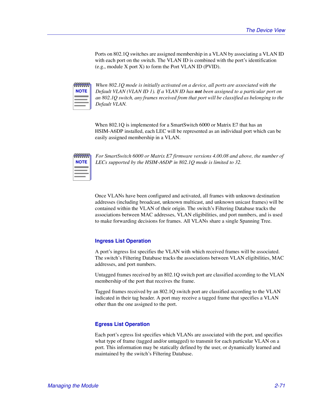 Enterasys Networks 6000, Matrix E7 manual Ingress List Operation, Egress List Operation 