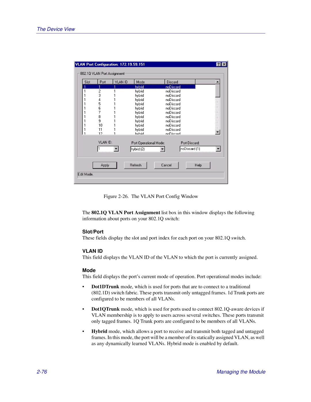 Enterasys Networks Matrix E7, 6000 manual Slot/Port, Mode 