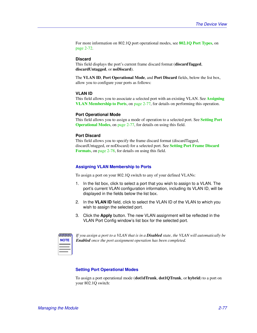 Enterasys Networks 6000, Matrix E7 manual Port Operational Mode, Port Discard, Assigning Vlan Membership to Ports 