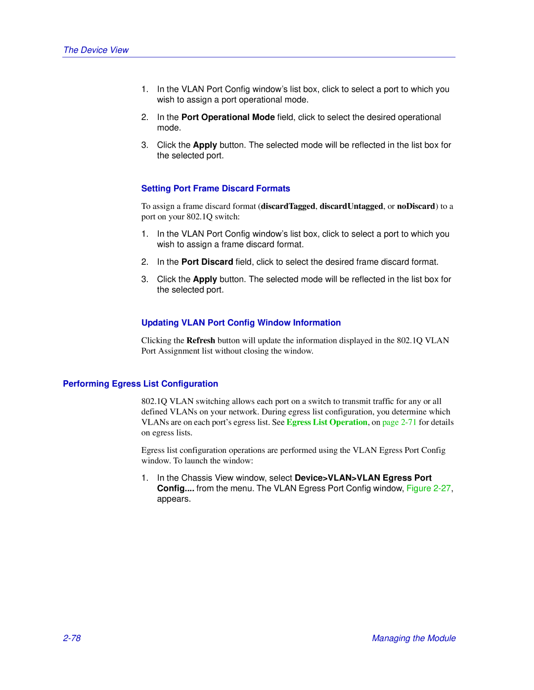 Enterasys Networks Matrix E7, 6000 manual Setting Port Frame Discard Formats, Updating Vlan Port Config Window Information 