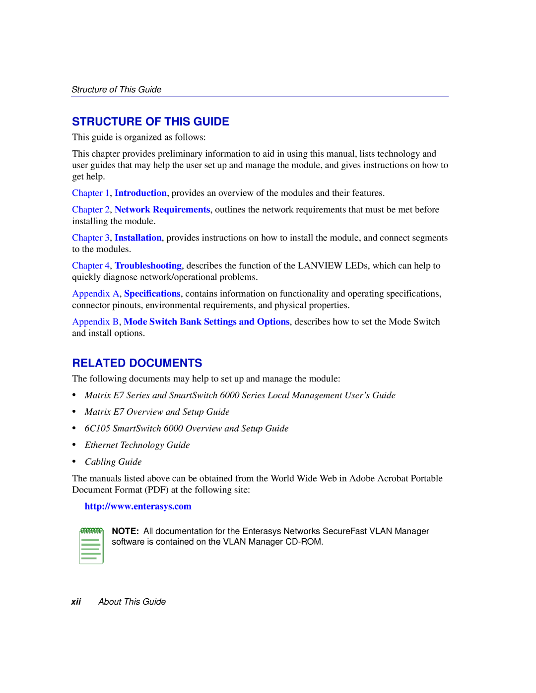 Enterasys Networks 6H302-48 manual Structure of this Guide, Related Documents 