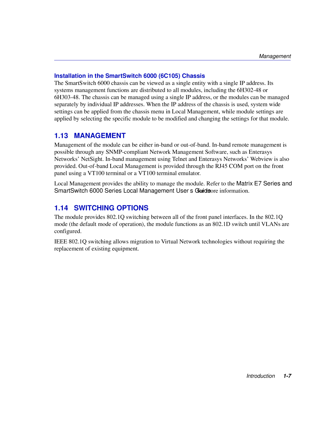 Enterasys Networks 6H302-48 manual Management, Switching Options 