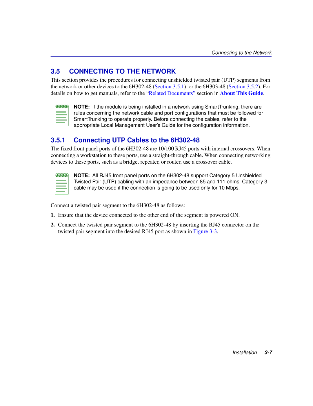 Enterasys Networks manual Connecting to the Network, Connecting UTP Cables to the 6H302-48 