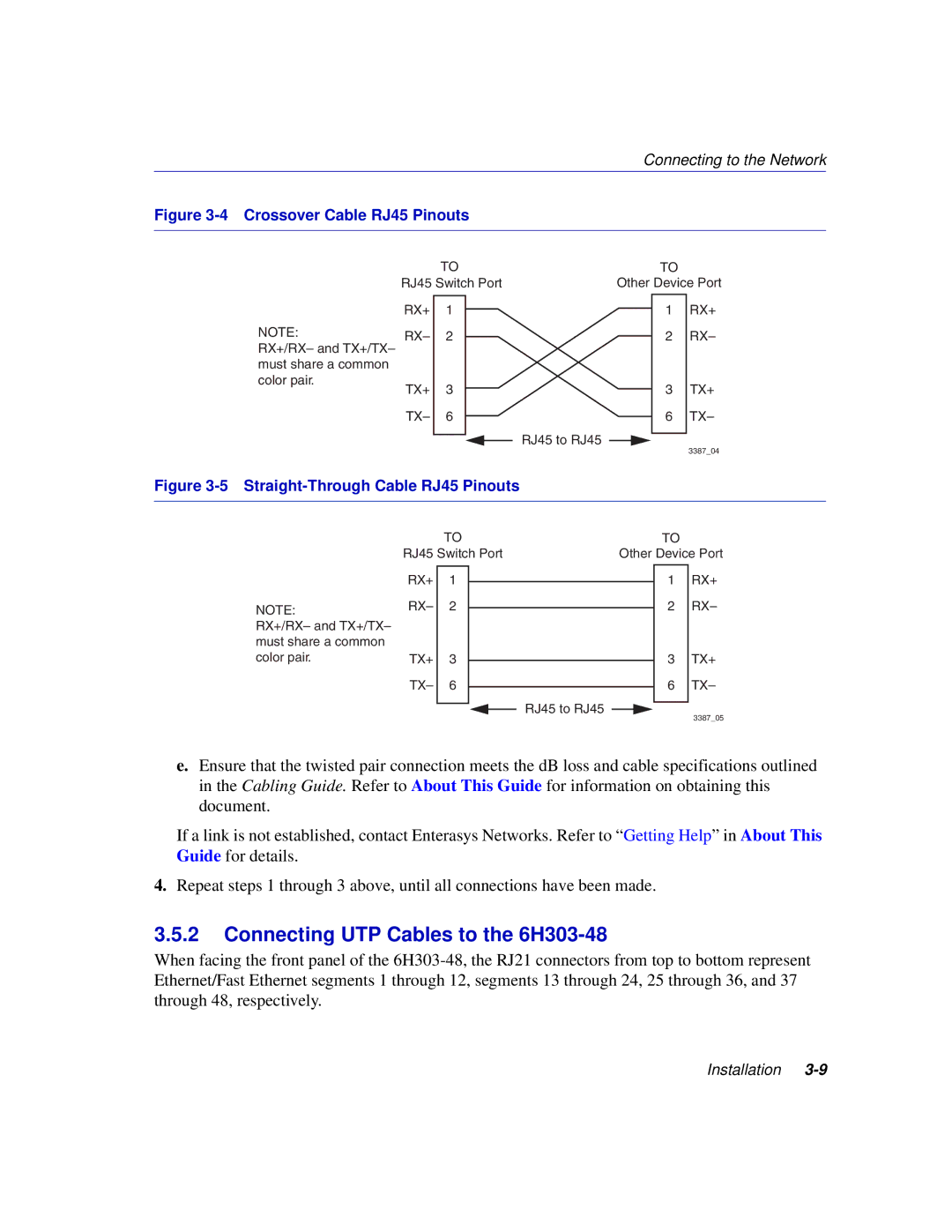 Enterasys Networks 6H302-48 manual Connecting UTP Cables to the 6H303-48 