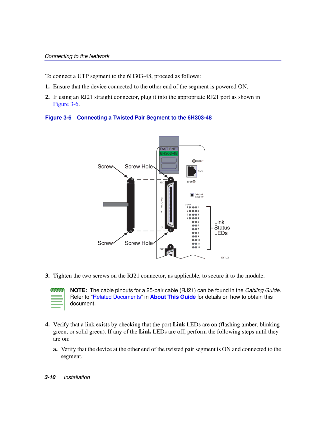 Enterasys Networks 6H302-48 manual Connecting a Twisted Pair Segment to the 6H303-48 