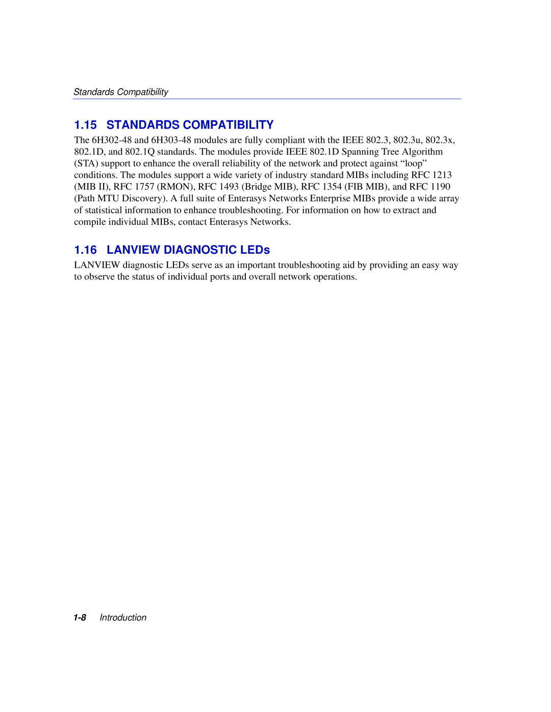 Enterasys Networks 6H302-48 manual Standards Compatibility, LANVIEW DIAGNOSTIC LEDs, Introduction 