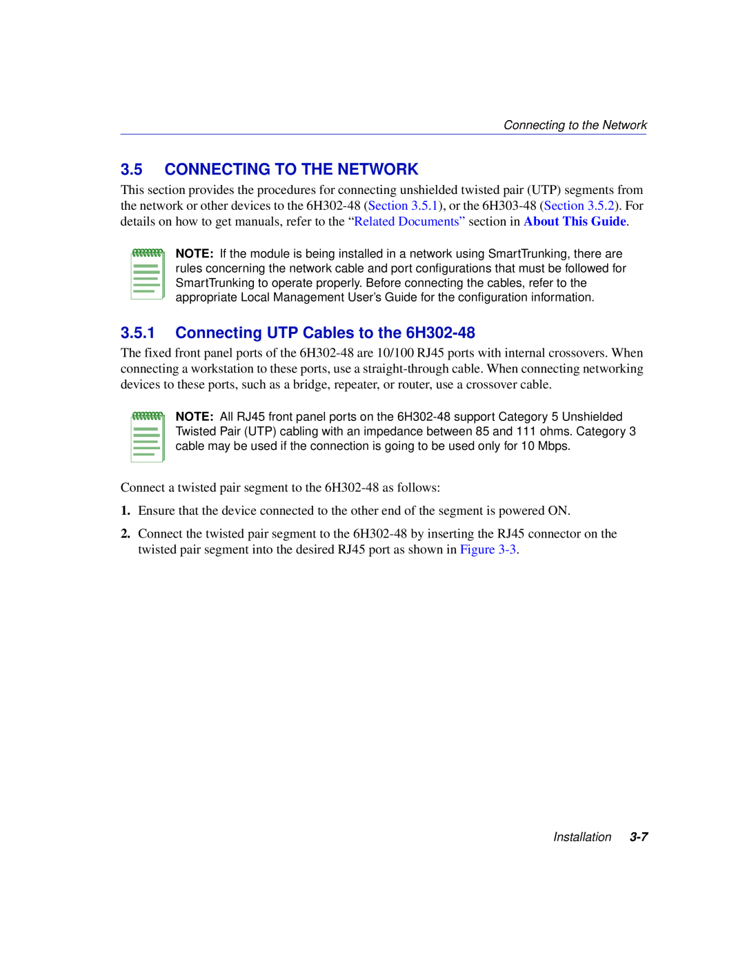 Enterasys Networks manual Connecting To The Network, Connecting UTP Cables to the 6H302-48 