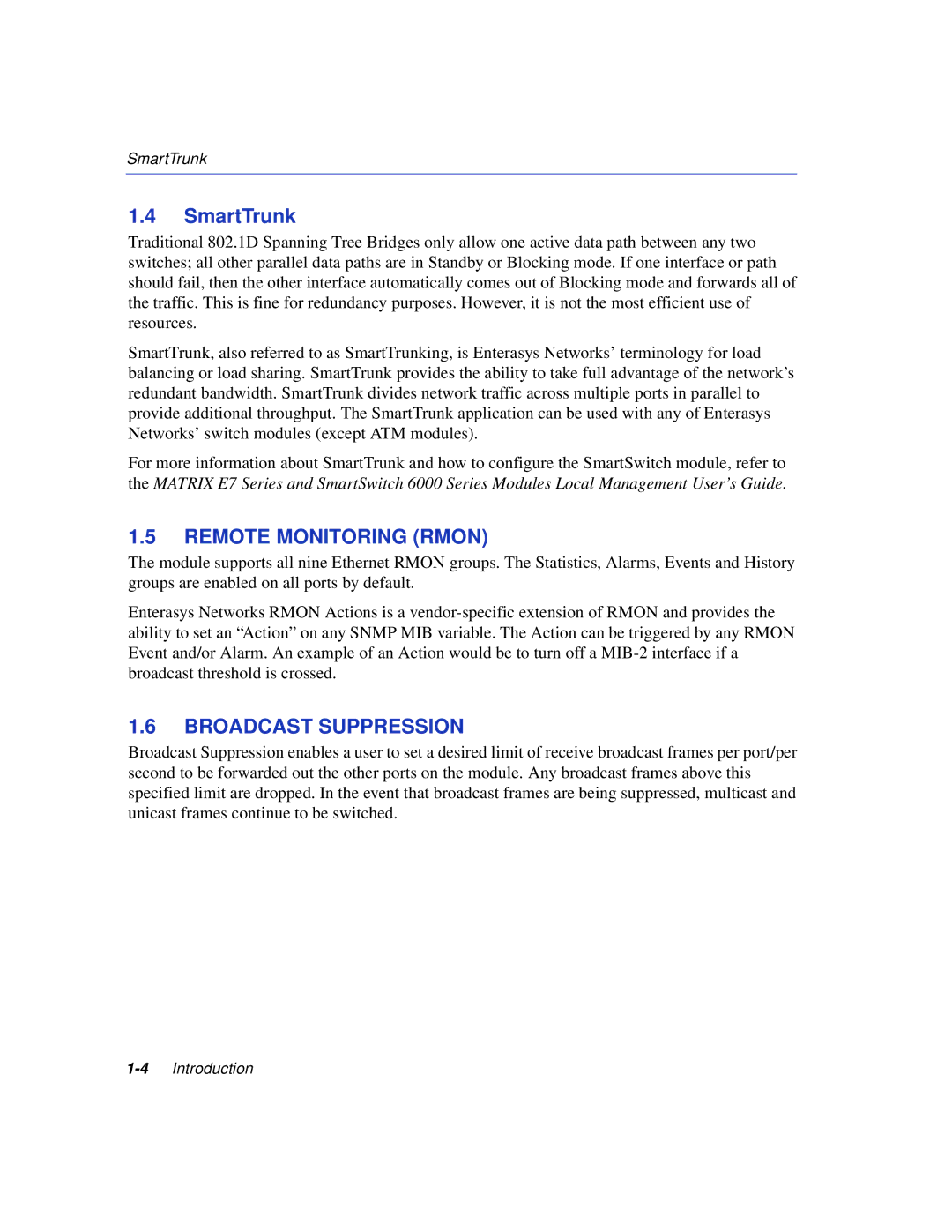 Enterasys Networks 6H308-24, 6H308-48 manual Remote Monitoring Rmon, Broadcast Suppression 