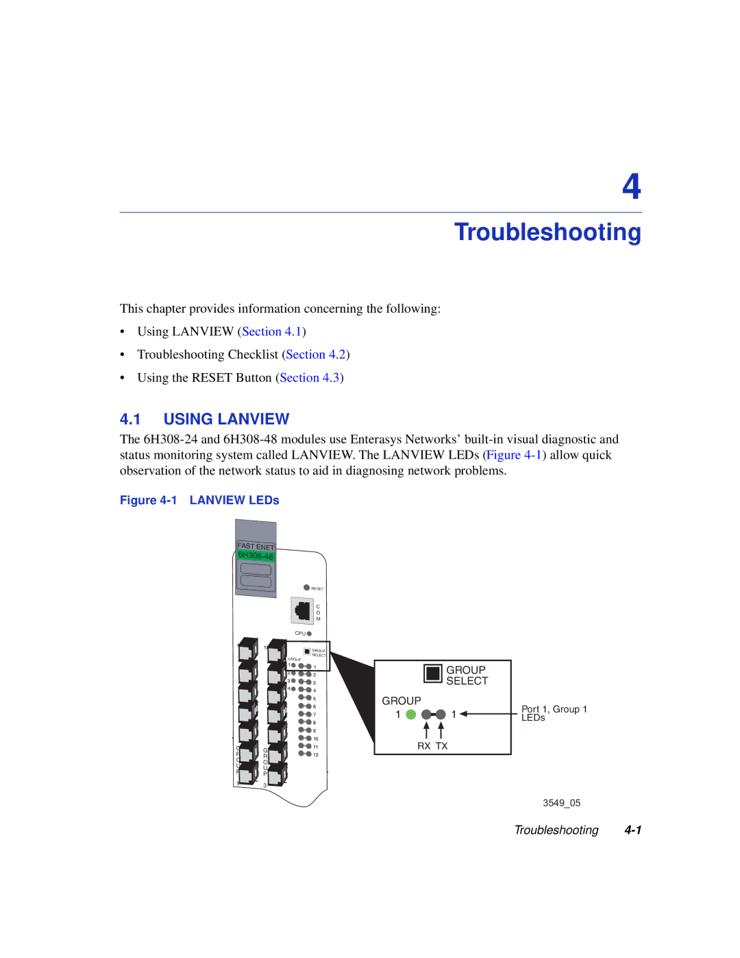 Enterasys Networks 6H308-48, 6H308-24 manual Troubleshooting, Using Lanview 