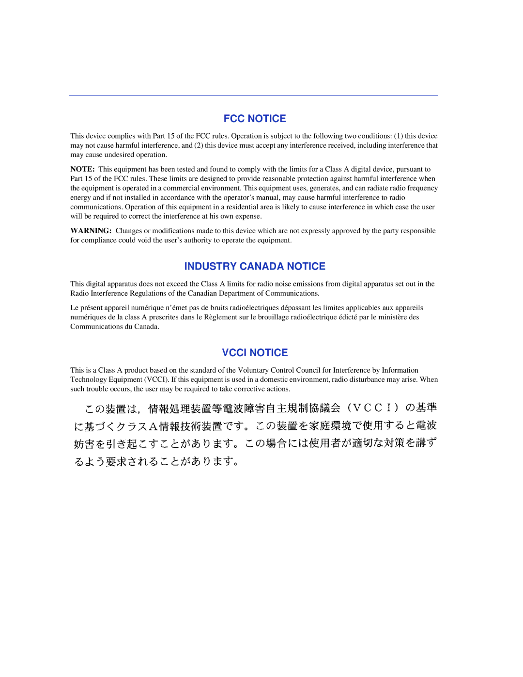 Enterasys Networks 6H308-24, 6H308-48 manual FCC Notice, Industry Canada Notice, Vcci Notice 