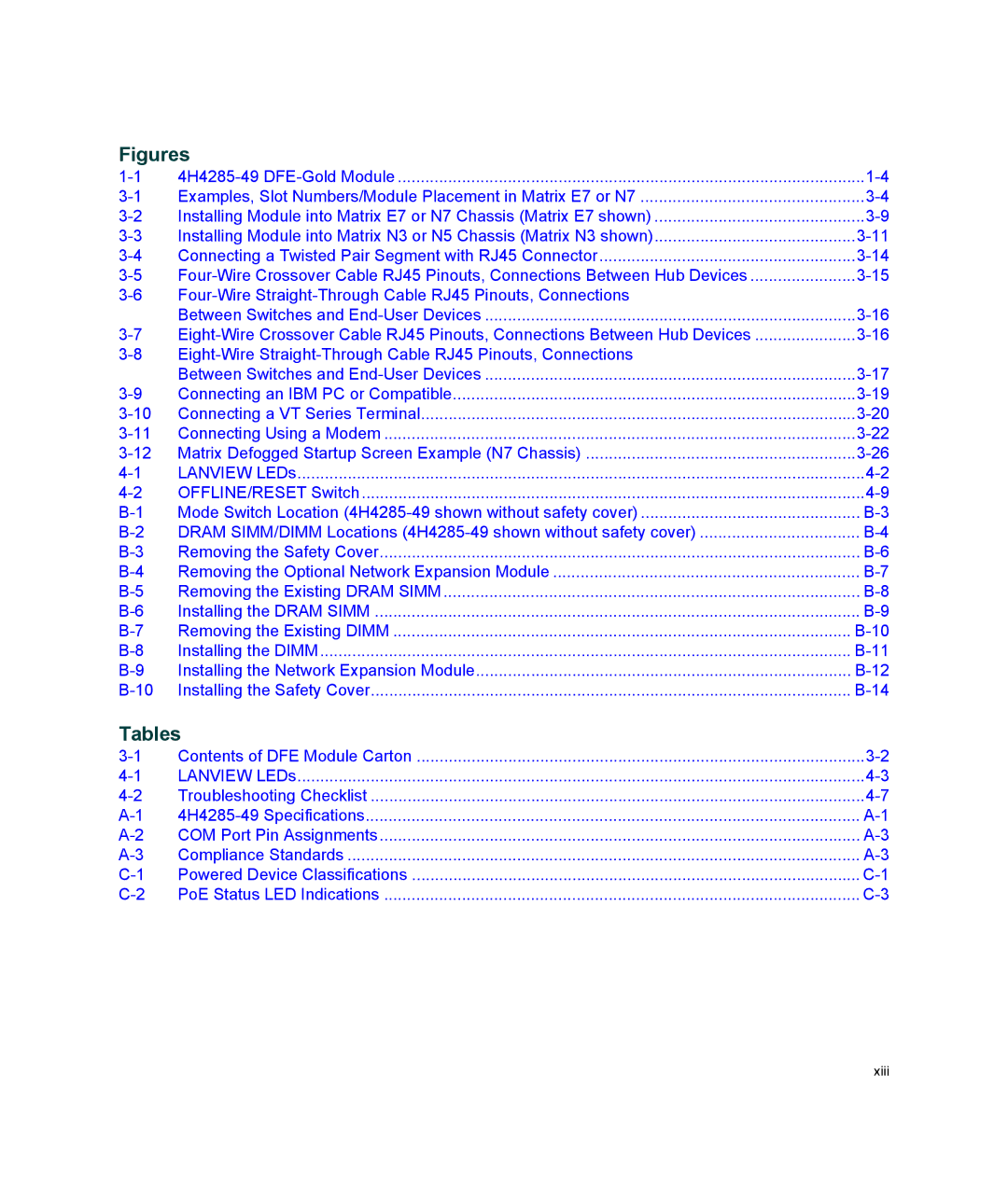 Enterasys Networks 6H308-48, 4H4285-49, 9033989-06 manual Figures, Tables 