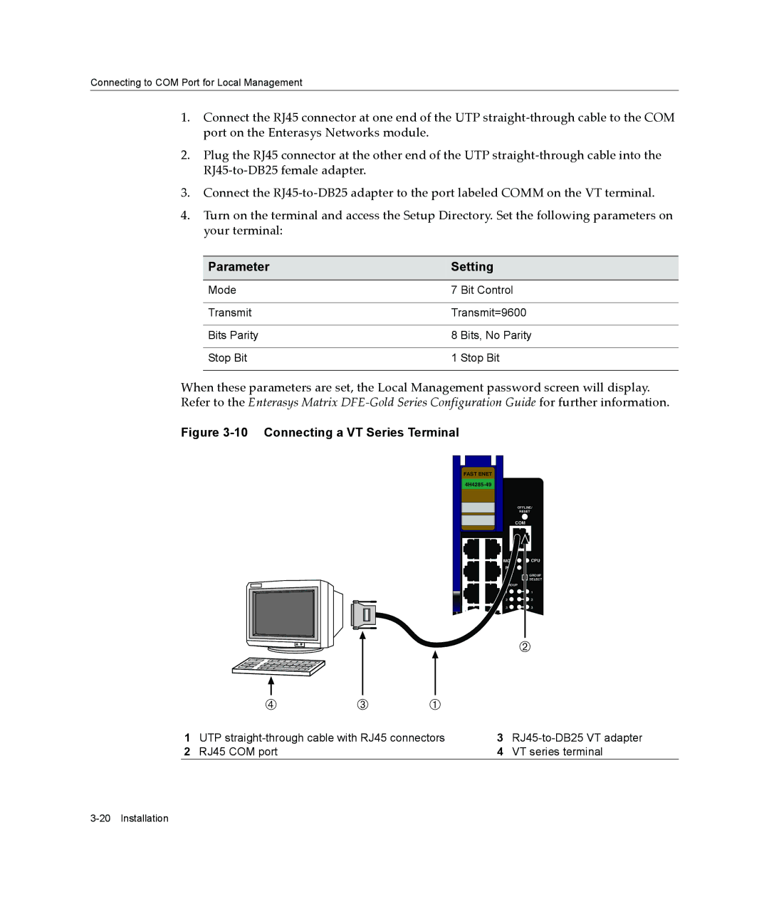 Enterasys Networks 6H308-48, 4H4285-49, 9033989-06 manual Connecting a VT Series Terminal 