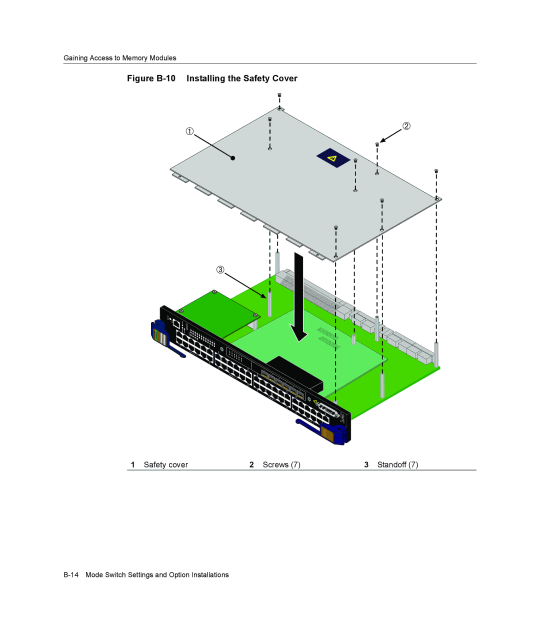 Enterasys Networks 6H308-48, 4H4285-49, 9033989-06 manual Figure B-10 Installing the Safety Cover 