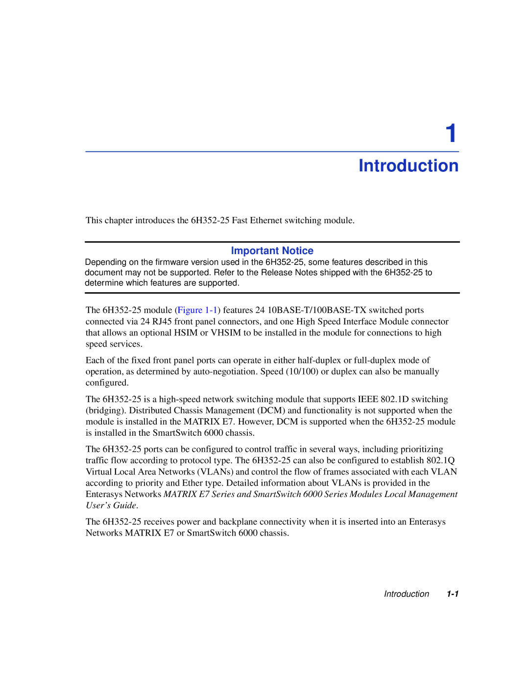 Enterasys Networks 6H352-25 manual Introduction 