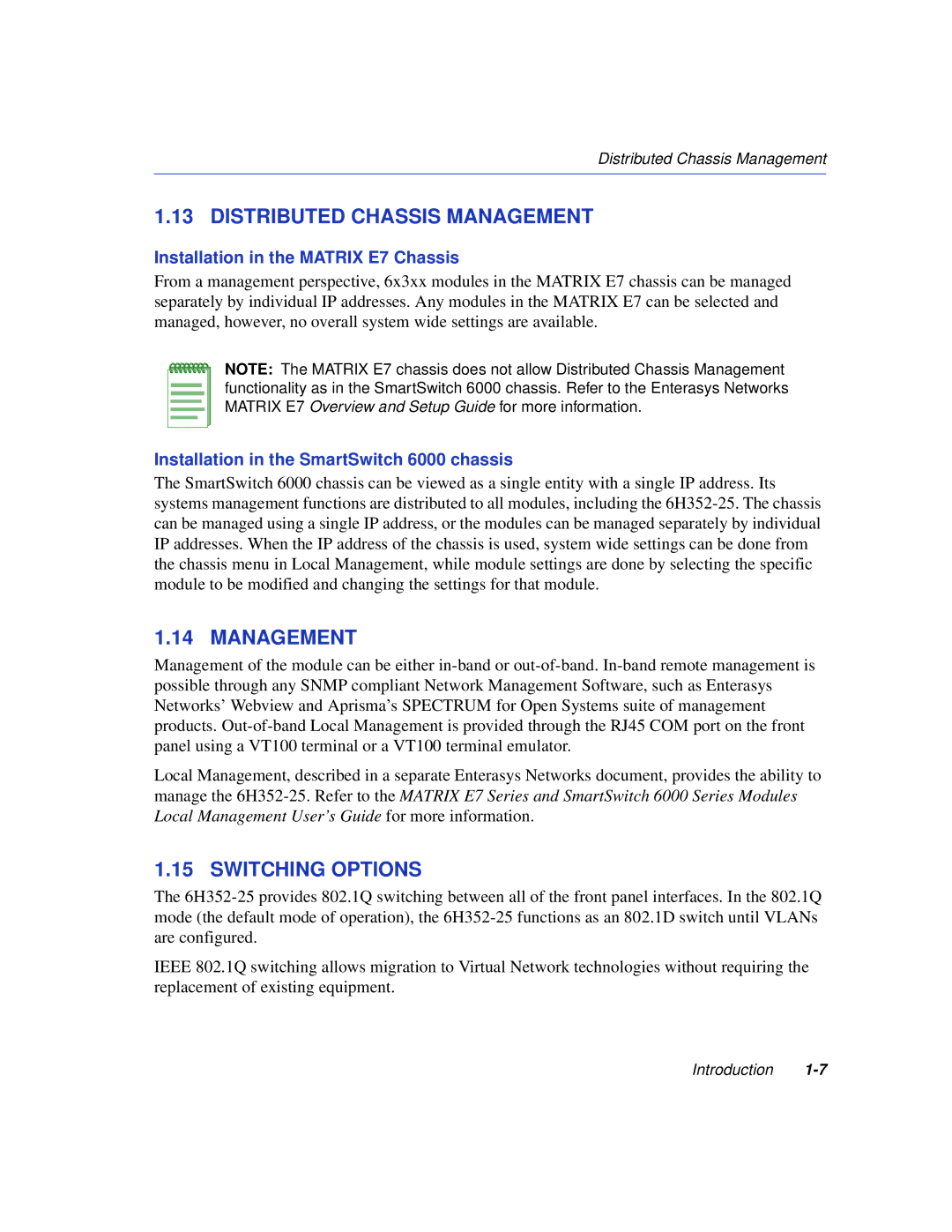 Enterasys Networks 6H352-25 manual Distributed Chassis Management, Switching Options 