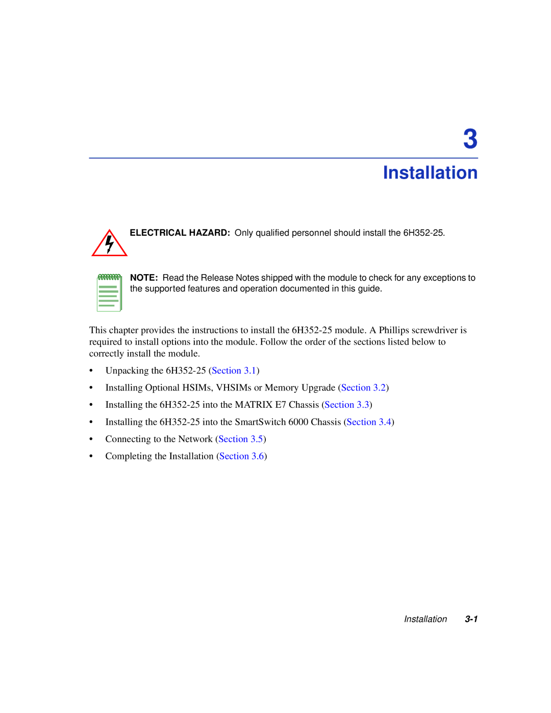 Enterasys Networks 6H352-25 manual Installation 