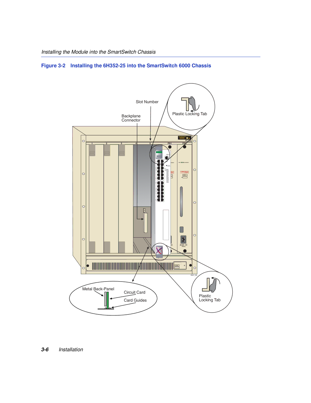 Enterasys Networks manual Installing the 6H352-25 into the SmartSwitch 6000 Chassis 