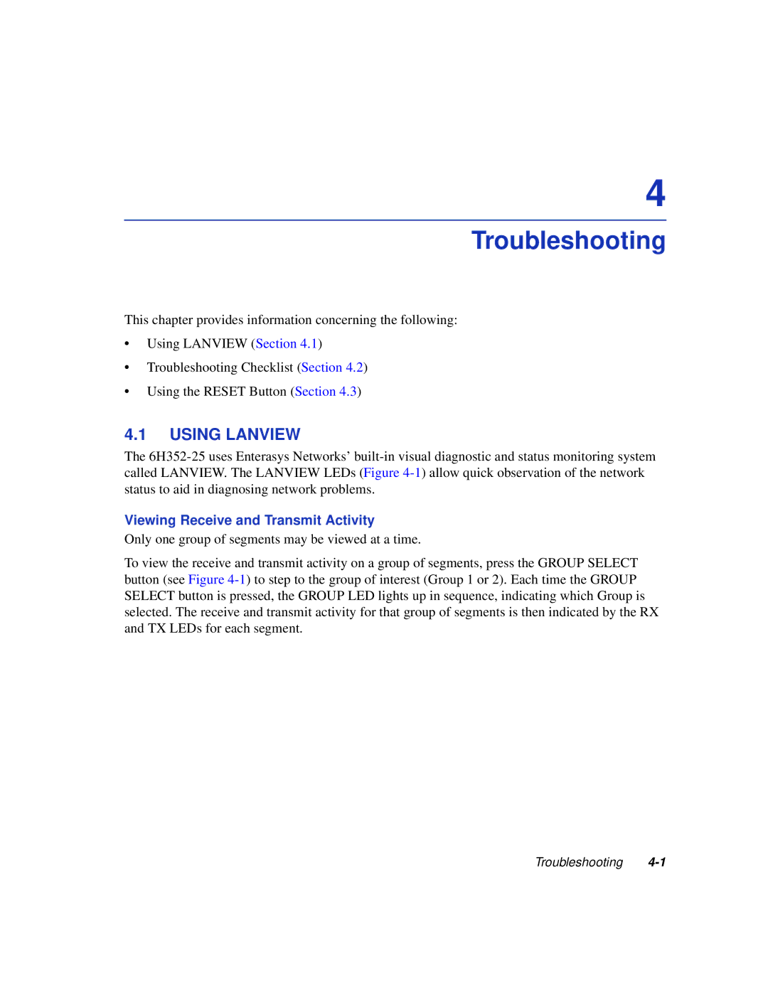 Enterasys Networks 6H352-25 manual Troubleshooting, Using Lanview 