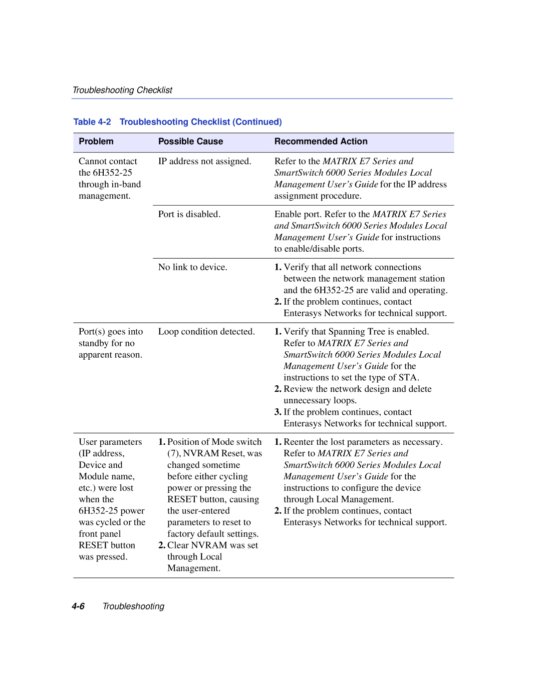 Enterasys Networks 6H352-25 manual Refer to Matrix E7 Series 