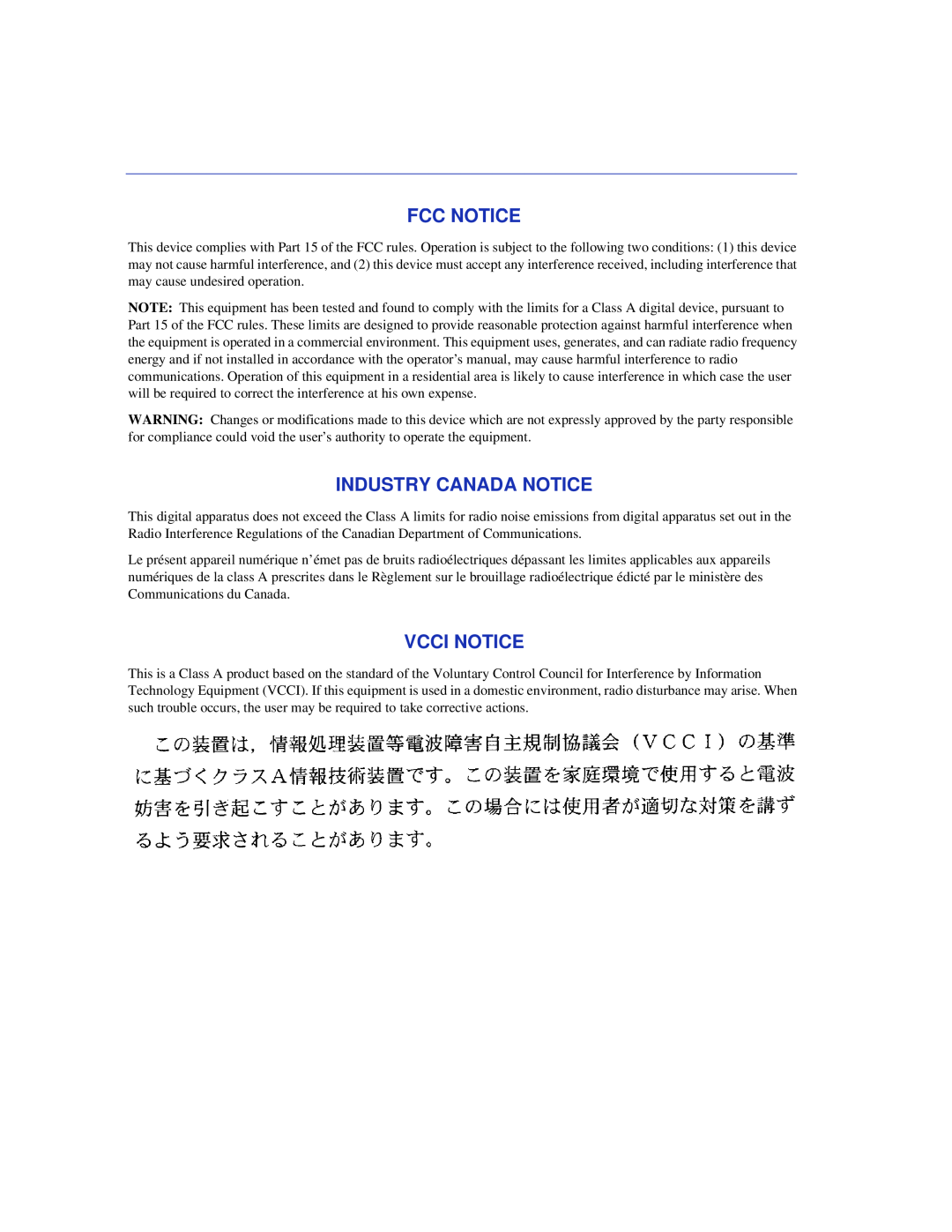 Enterasys Networks 6H352-25 manual Fcc Notice, Industry Canada Notice, Vcci Notice 