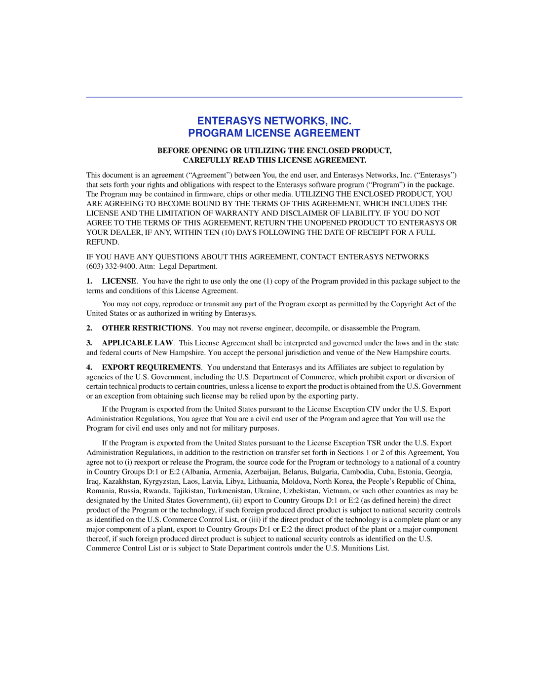Enterasys Networks 6H352-25 manual Enterasys Networks, Inc Program License Agreement, Carefully Read This License Agreement 