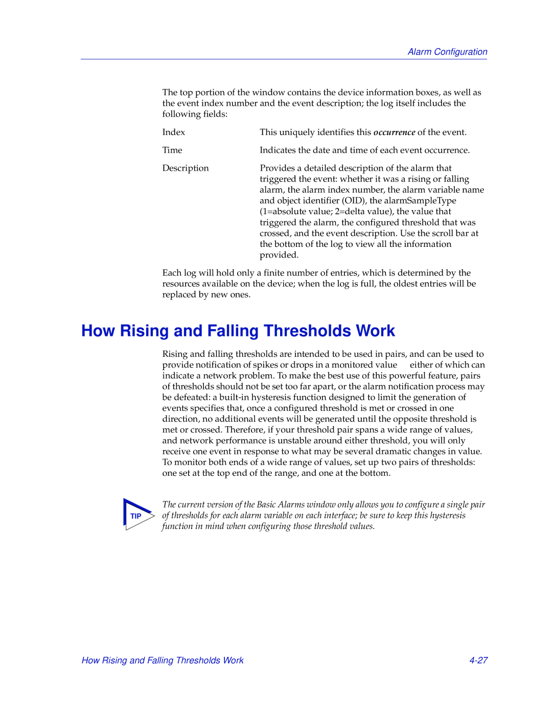 Enterasys Networks 700 manual How Rising and Falling Thresholds Work 