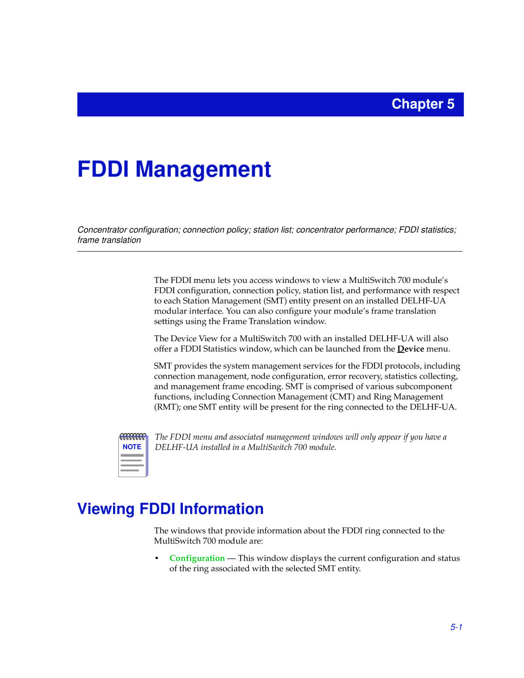 Enterasys Networks 700 manual Fddi Management, Viewing Fddi Information 