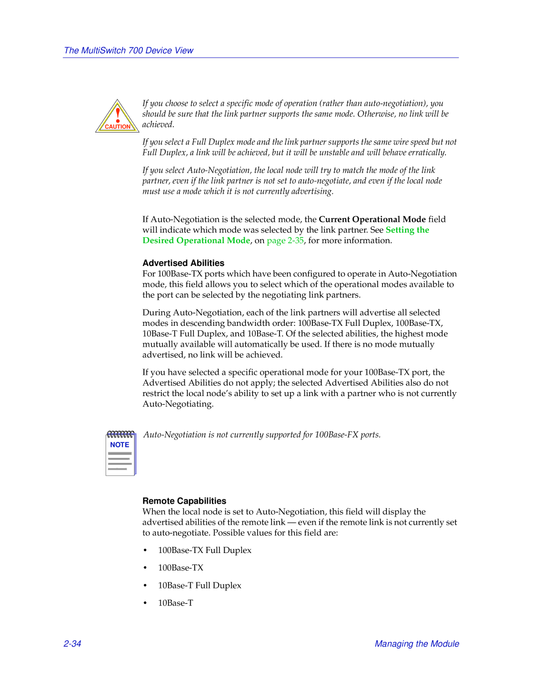 Enterasys Networks 700 manual Advertised Abilities, Remote Capabilities 