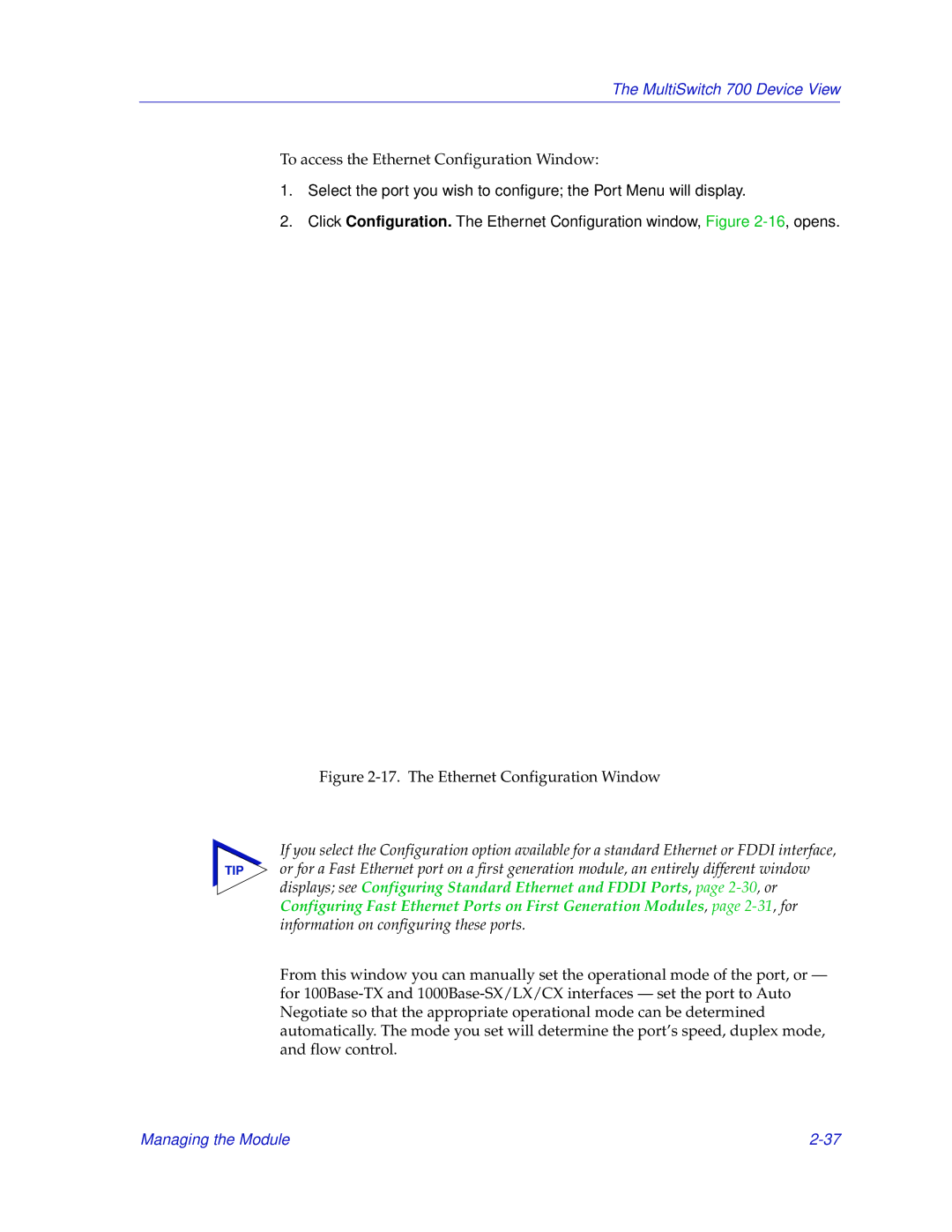 Enterasys Networks 700 manual The Ethernet Configuration Window 