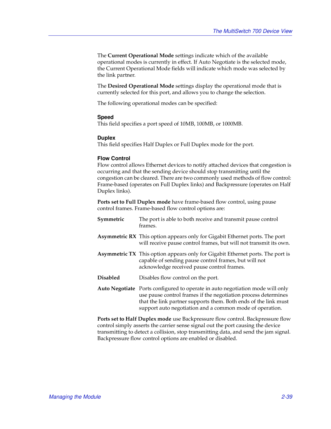 Enterasys Networks 700 manual Duplex, Flow Control 