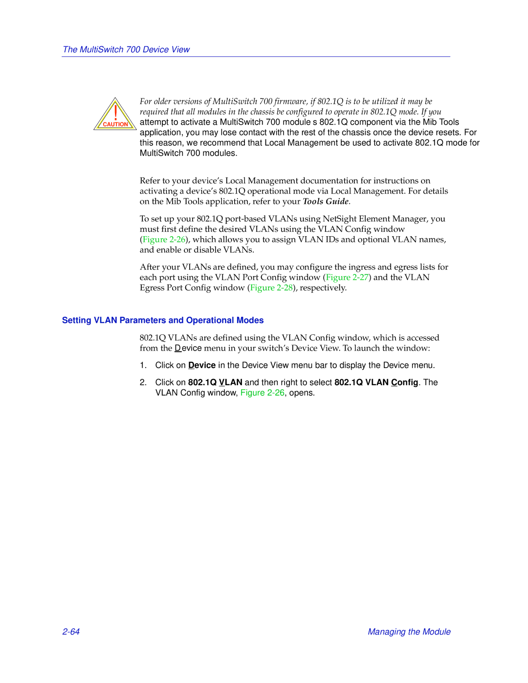 Enterasys Networks 700 manual Setting Vlan Parameters and Operational Modes 