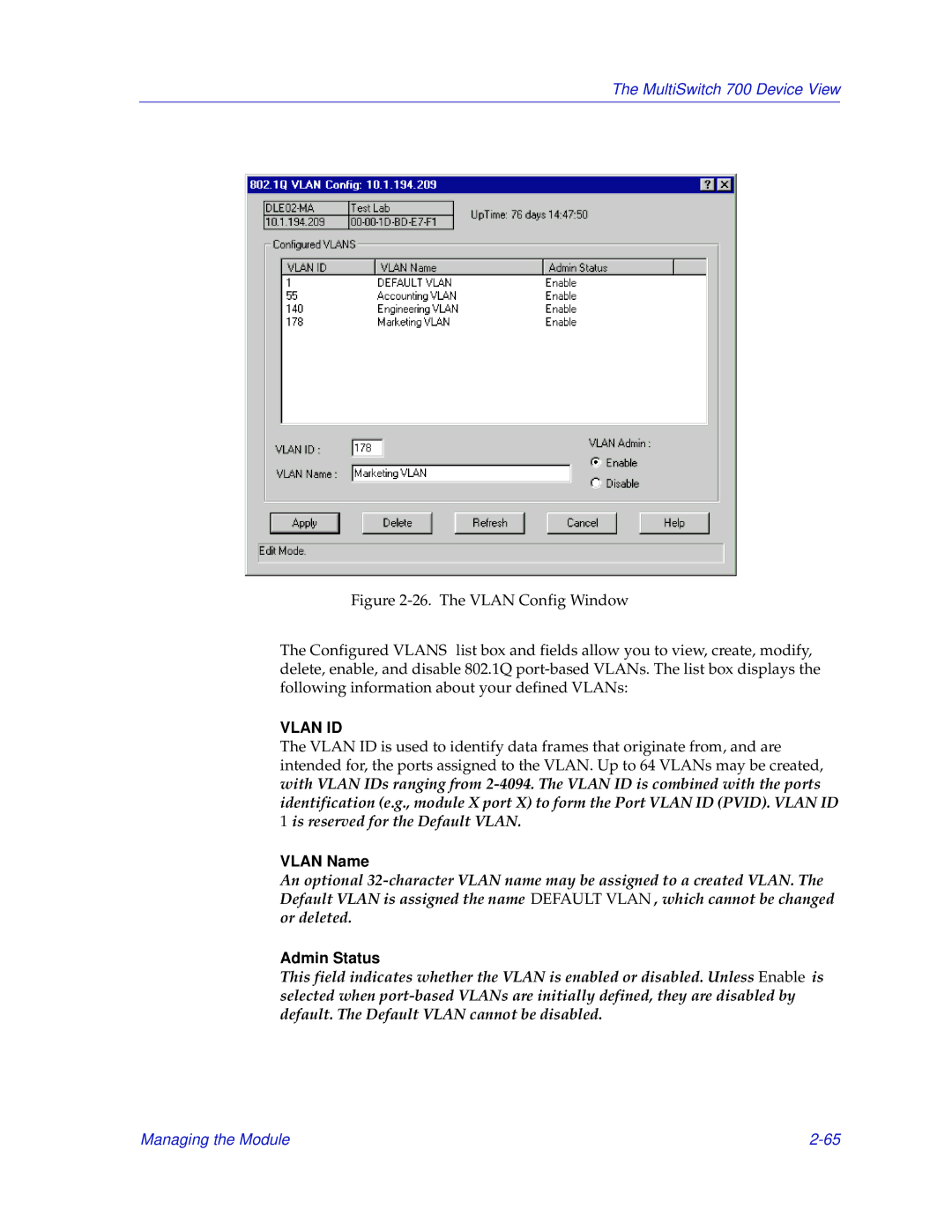 Enterasys Networks 700 manual Vlan Name, Admin Status 