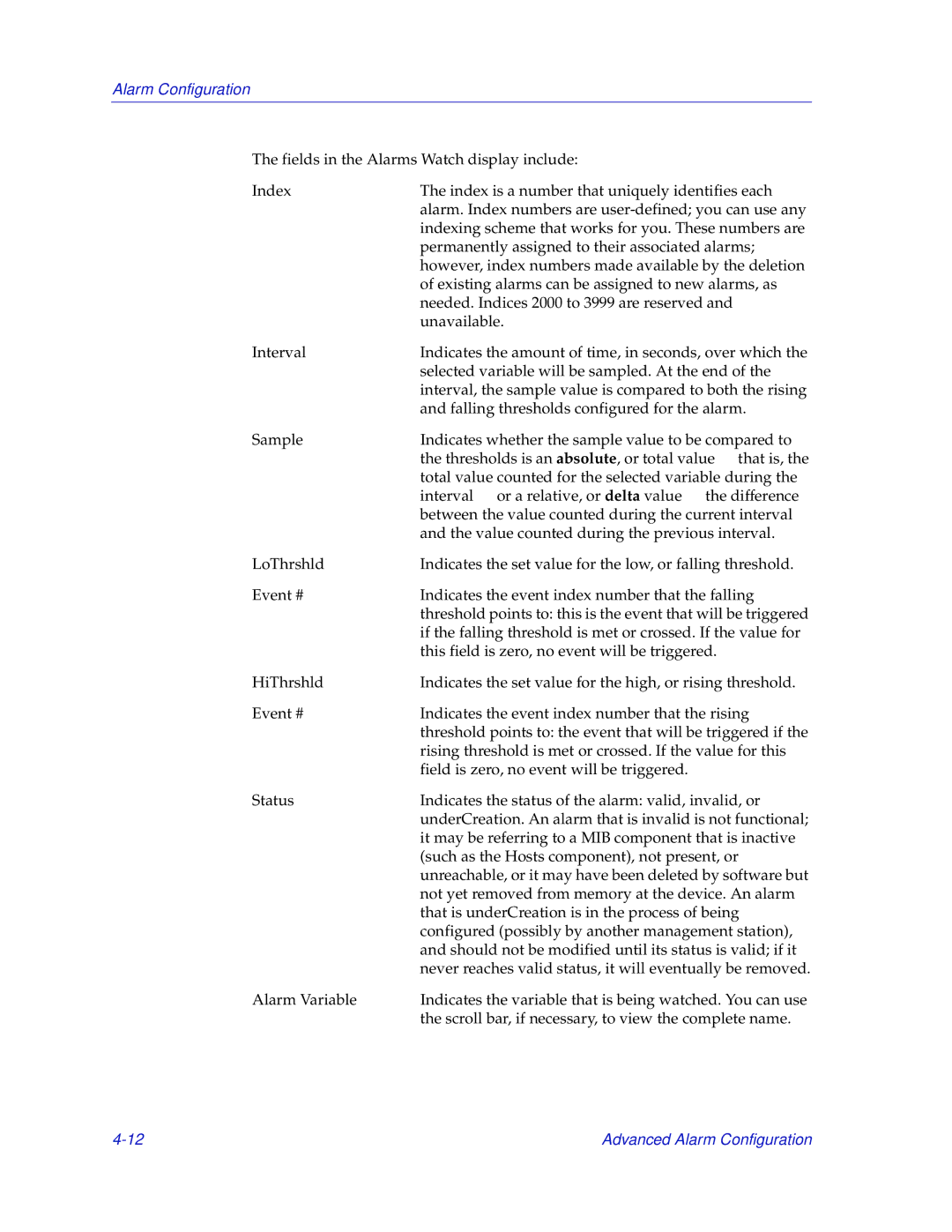 Enterasys Networks 700 manual Alarm Configuration 