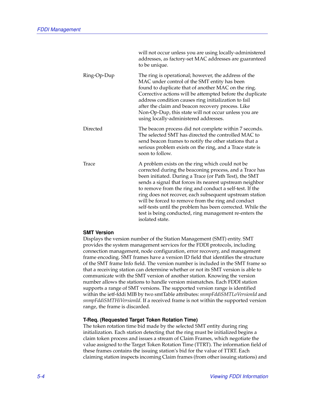 Enterasys Networks 700 manual SMT Version, Req. Requested Target Token Rotation Time 