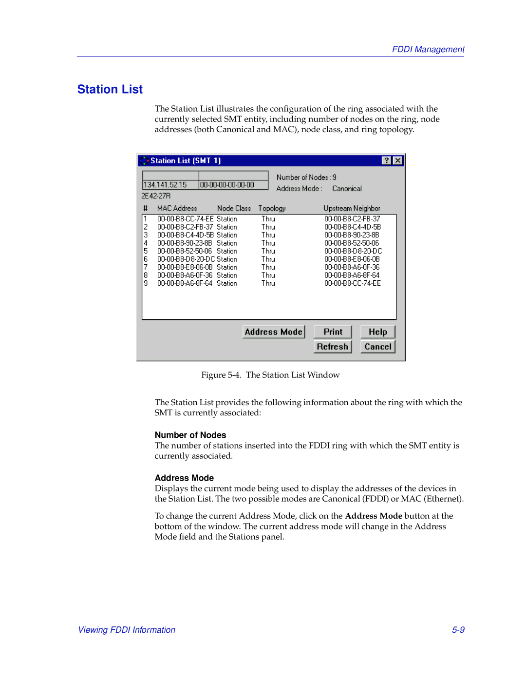 Enterasys Networks 700 manual Station List, Number of Nodes, Address Mode 