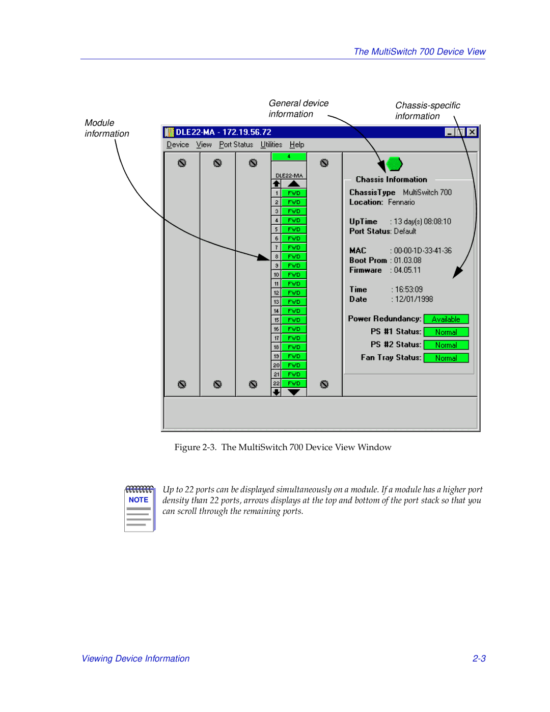 Enterasys Networks manual MultiSwitch 700 Device View Window 