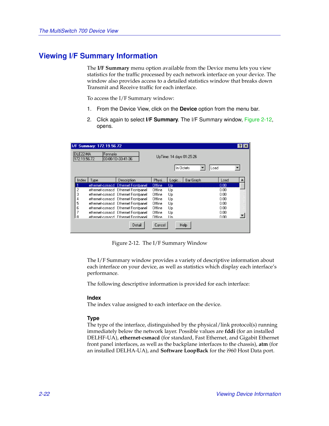 Enterasys Networks 700 manual Viewing I/F Summary Information, Index 