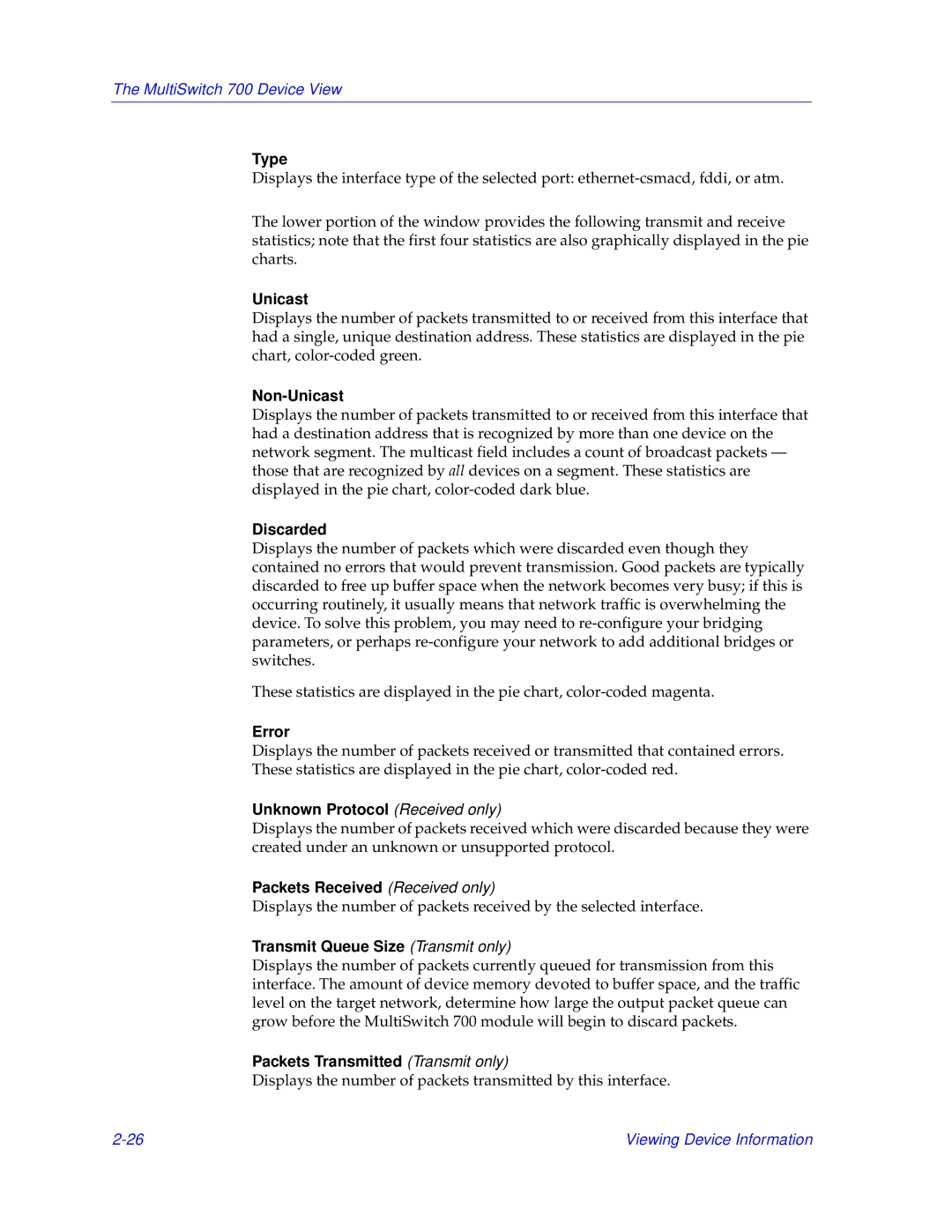 Enterasys Networks 700 Non-Unicast, Discarded, Error, Unknown Protocol Received only, Packets Received Received only 